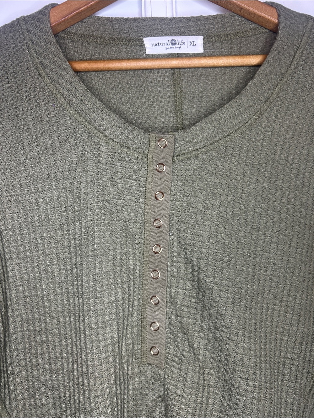 Natural Life Olive Green Waffle Knit Henley Top - Picture 4 of 7